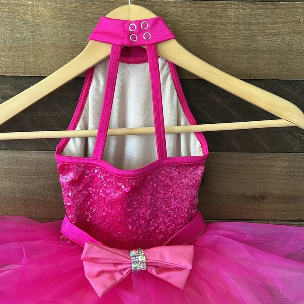 NWOT Weissman Girl's Indigo Swing Dress in Lipstick Pink Dance Costume